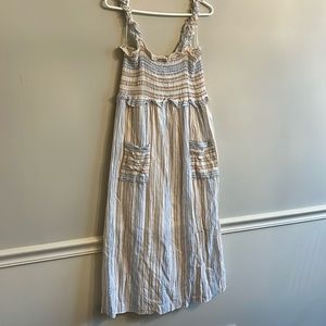 Vernacular blue and tan stripped sun dress Medium